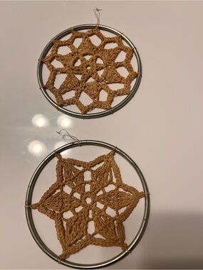 Set of 2 - 4” Round Metal Hand Stitched Ornaments